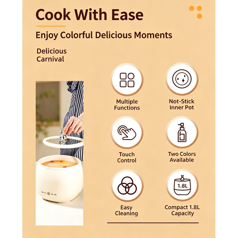 1pc 1.8L Mini Electric Cooker  - Hot Pot Portable Dual recension och pris